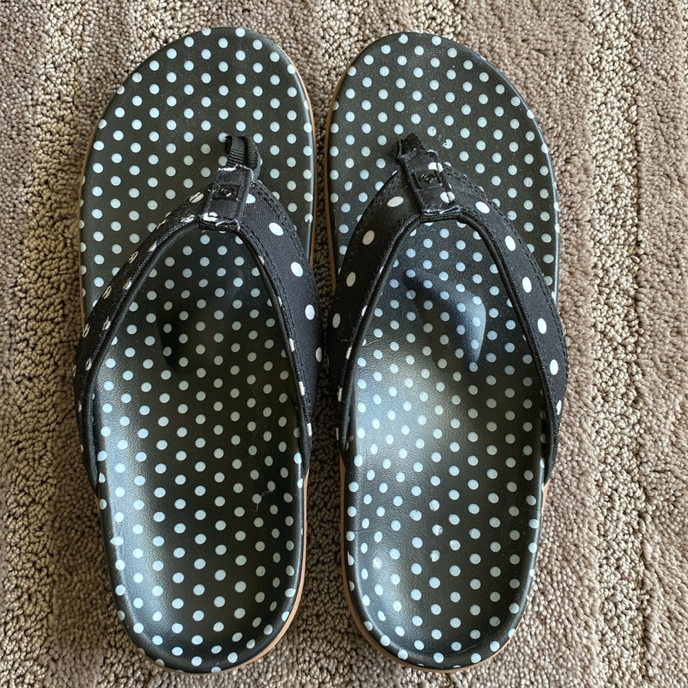SPENCO  Yumi Style Orthotic Flip Flops - black white polka dots Size 10D Cute!